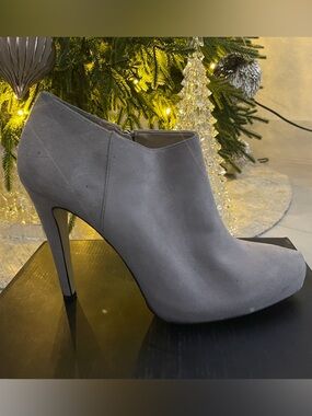 INC International Concepts Gray Suede High-Heel Ankle Boot